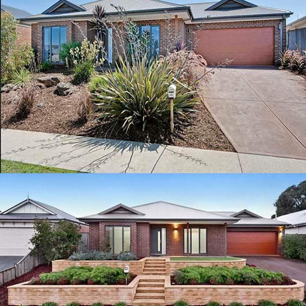 Front garden retaining walls before and after