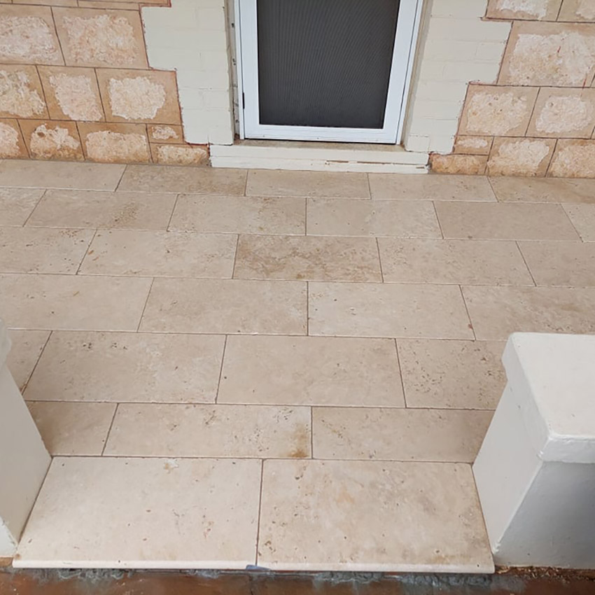 Front door cottage paving Travertine after